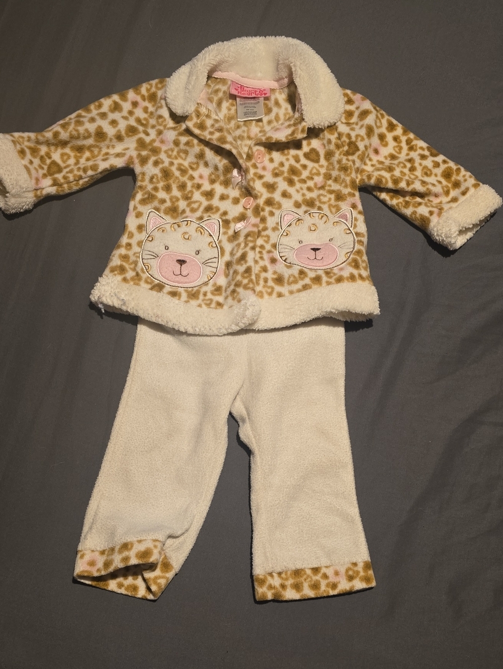 Leopard Cat Sherpa-Trim Kids Set in Pink & Cream